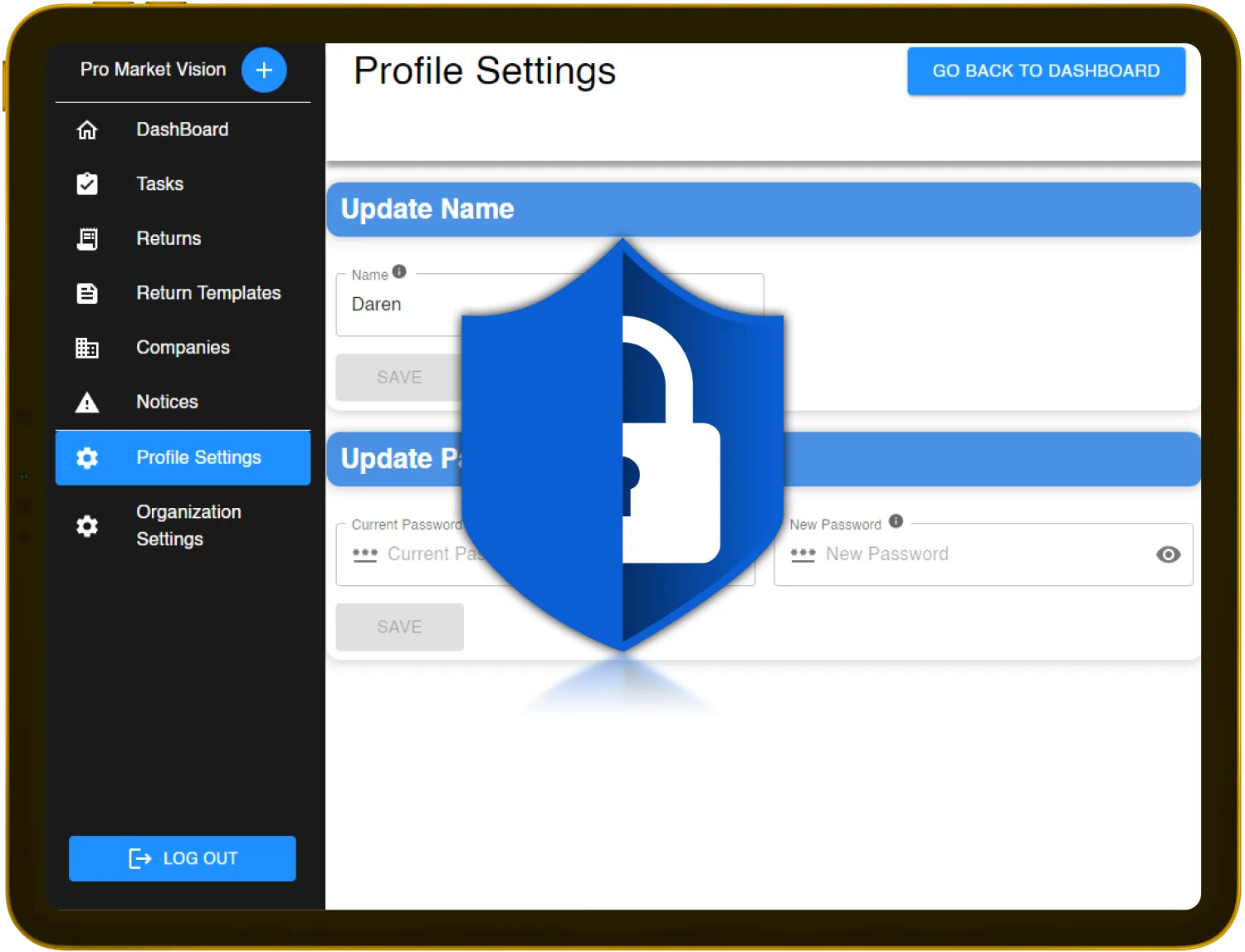 Secure network dashboard